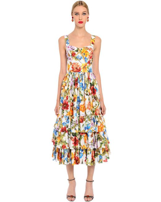 Dolce & Gabbana Multicolor Bamboo Printed Cotton Poplin Midi Dress
