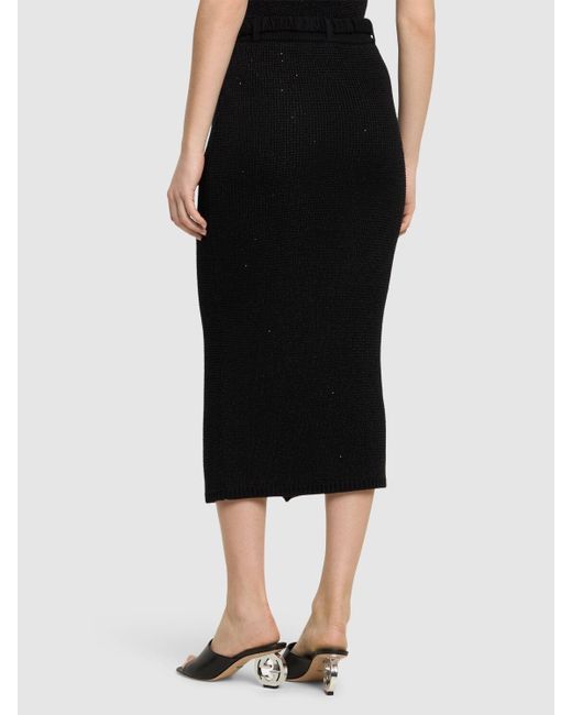 Alessandra Rich Black Sequined Cotton Blend Knit Midi Skirt