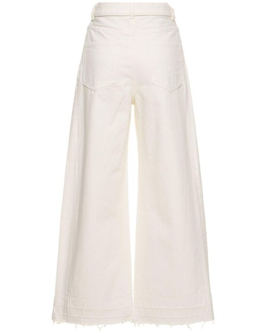 Sacai White Belted Mid Rise Denim Wide Jeans