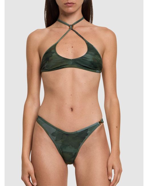 Palm Angels Green Camo Crossover Lycra Bikini Bottoms