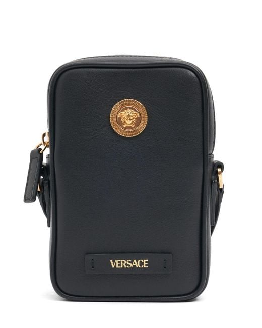 Versace Black Medusa Leather Phone Holder for men