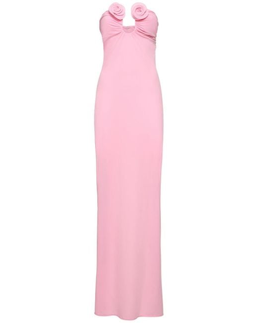Magda Butrym Pink Draped Jersey Long Dress W/Roses