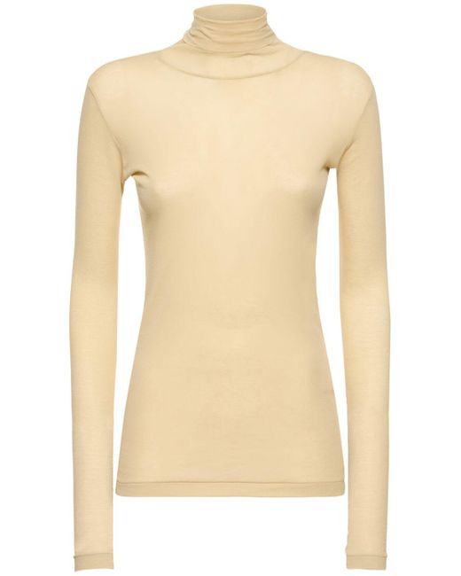 AURALEE High Gauge Sheer Rib Turtleneck Top in Natural | Lyst UK