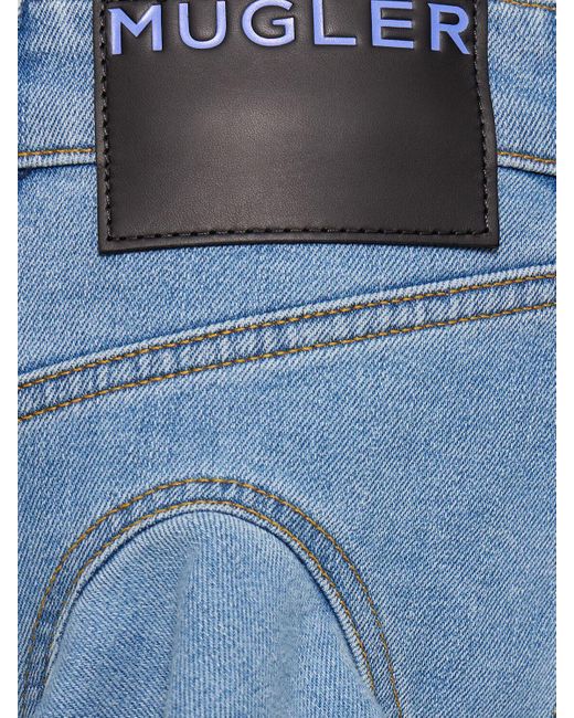 Minifalda de denim de algodón Mugler de color Blue