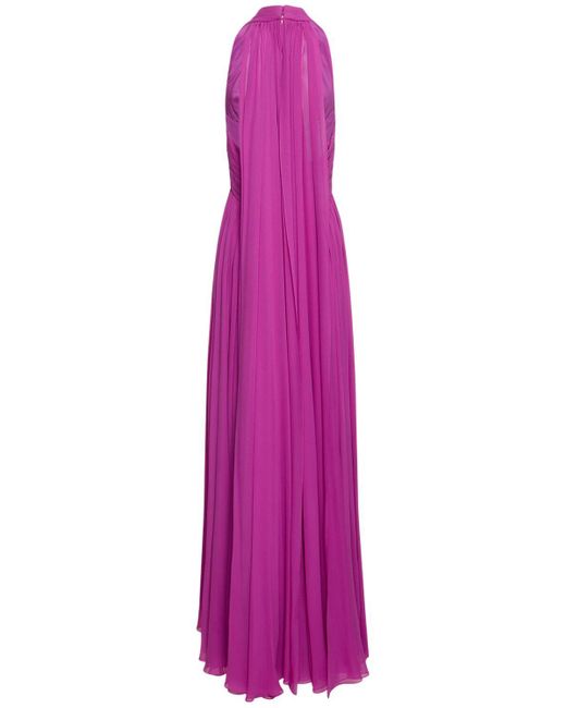 Robe longue en soie à plis Elie Saab en coloris Purple