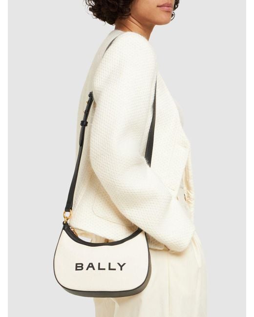 Bally Natural Bar Ellipse Logo Canvas Shoulder Bag