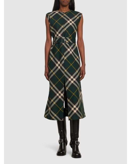 Burberry Green Sleeveless Belted Knit Midi Dress
