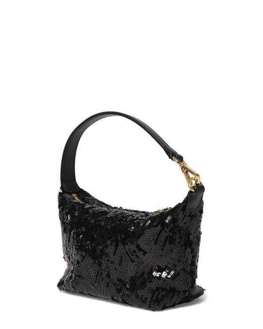 Ganni Black Small Butterfly Sequined Top Handle Bag