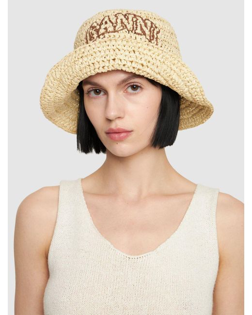 Ganni Natural Summer Woven Bucket Hat