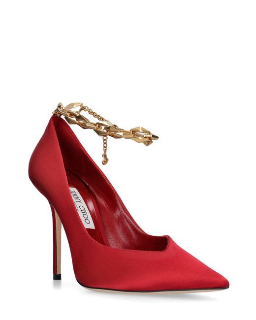 Lvr exclusive zapatos diamond de satén 100mm Jimmy Choo de color Red