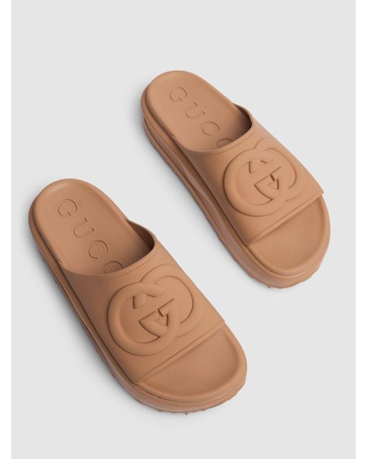 Gucci Brown 42mm Interlocking G Rubber Sandals