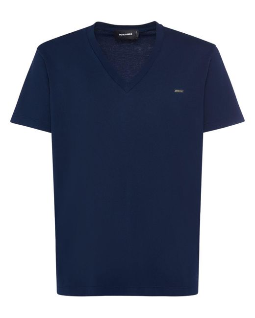DSquared² Blue V-Neck Logo Cotton Jersey T-Shirt for men
