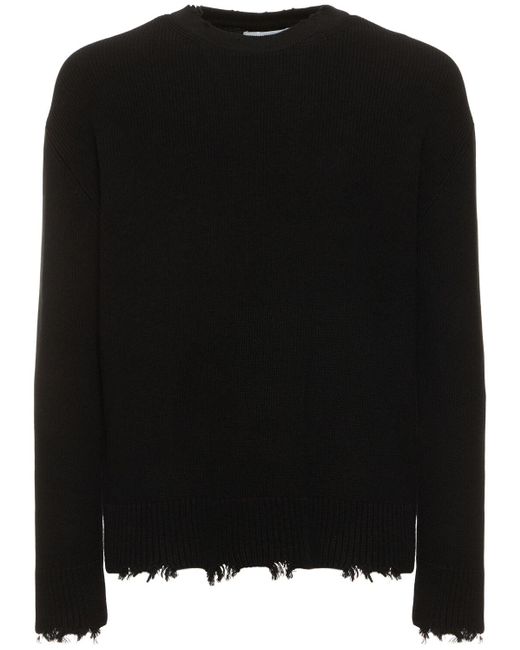 Laneus Black Distressed Cotton Knit Sweater for men