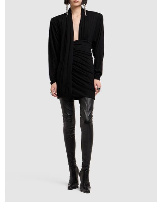 Mini-robe En Jersey De Laine À Drapés Saint Laurent en coloris Black