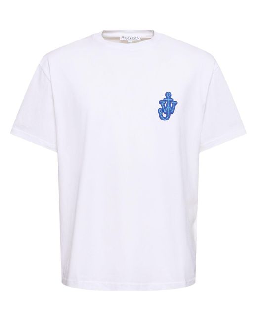 T-shirt in jersey di cotone con patch di J.W. Anderson in White da Uomo