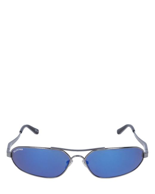 Balenciaga 0227s Stretch Oval Metal Frame Sunglasse in Blue | Lyst