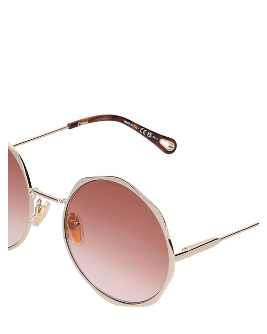 Chloé Pink Scallop Line Round Metal Sunglasses