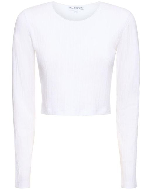 J.W. Anderson White Anchor Embroidery Cropped L/S Top