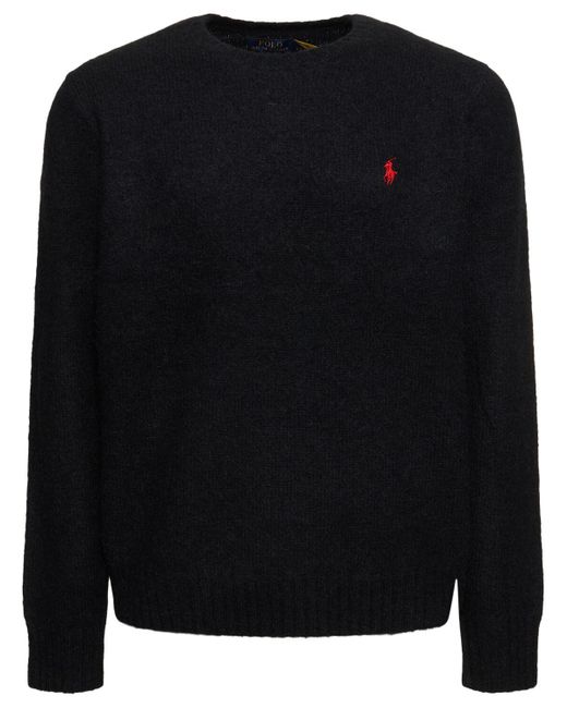 Polo Ralph Lauren Black Wool Blend Red Logo Sweater for men