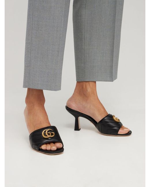 Gucci 75mm Marmont Quilted Leather Mules in Black | Lyst