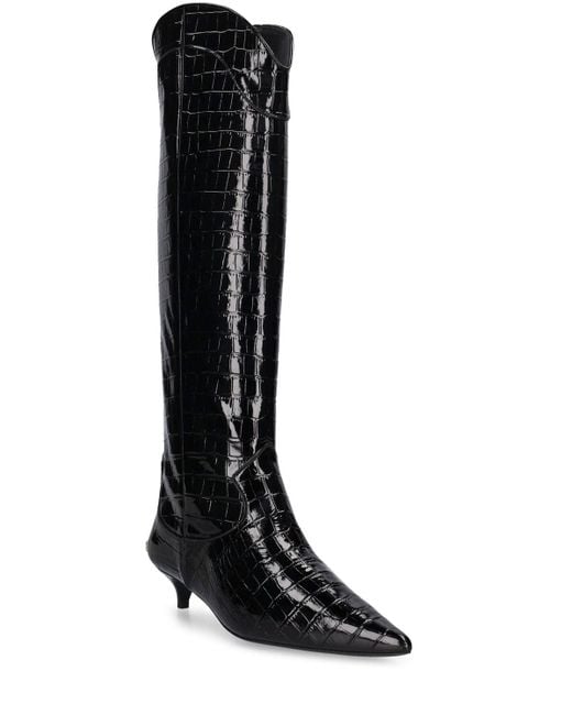 Anine Bing Black Mm Rae Croc Embossed Leather Boots