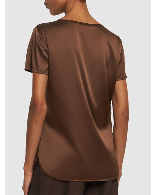Max Mara Brown Cortona Silk Satin T-shirt Top