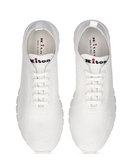 Kiton White Knitted Low Top Sneakers for men