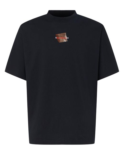 メンズ Balenciaga テープロゴ コットンtシャツ Black