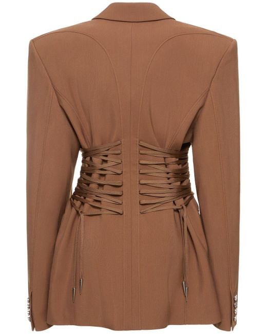 Mugler Brown Fitted Waist Oversized Jacket W/ Laces