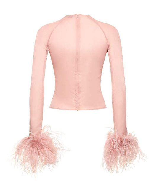 16Arlington Pink Alero Jersey Crop Top W/ Feathers