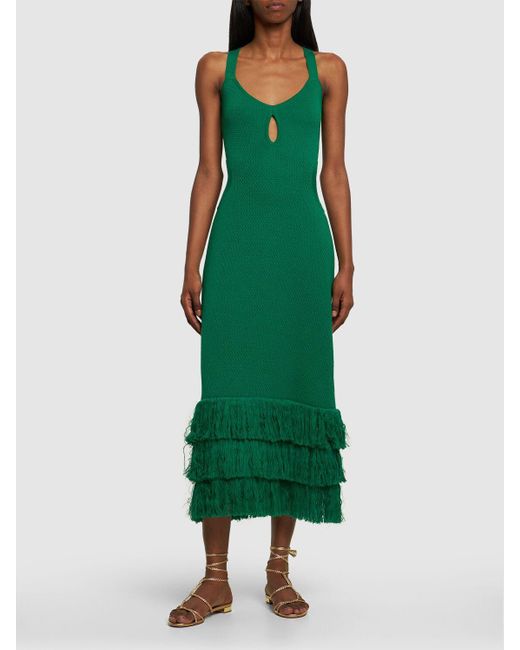 Johanna Ortiz Cultural Roots Knit Fringed Midi Dress in Green | Lyst