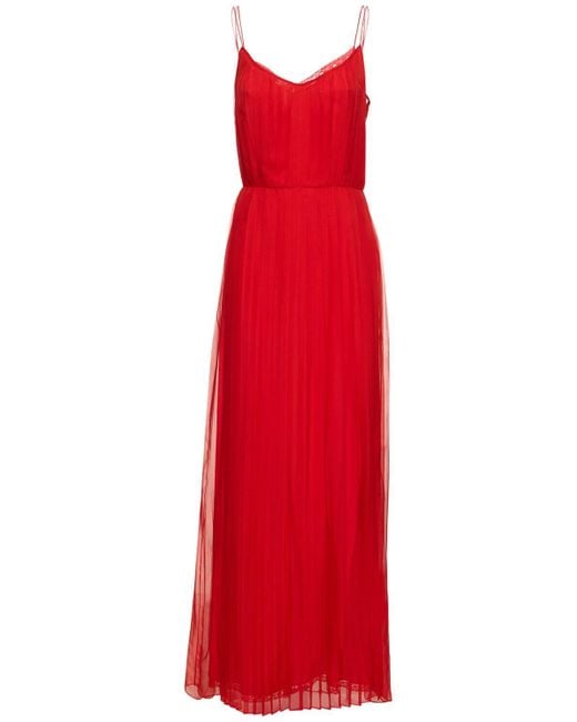 Gucci Red Silk Chiffon Long Pleated Dress