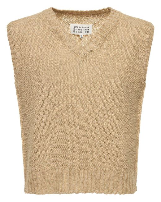 Gilet in maglia di canapa con scollo a v di Maison Margiela in Natural