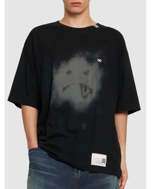 Maison Mihara Yasuhiro Black Smiley Face Printed Cotton T-shirt for men