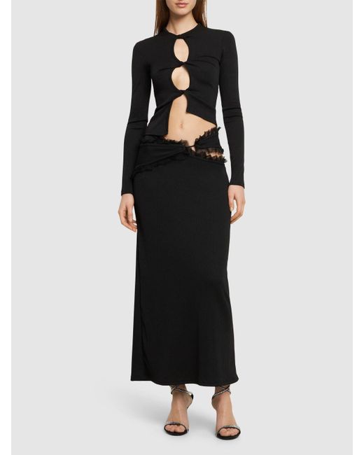 Christopher Esber Black Carina Cutout Long Skirt W/Tulle Details