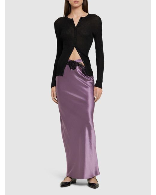 Fleur du Mal Purple Silk & Lace Cutout Maxi Skirt