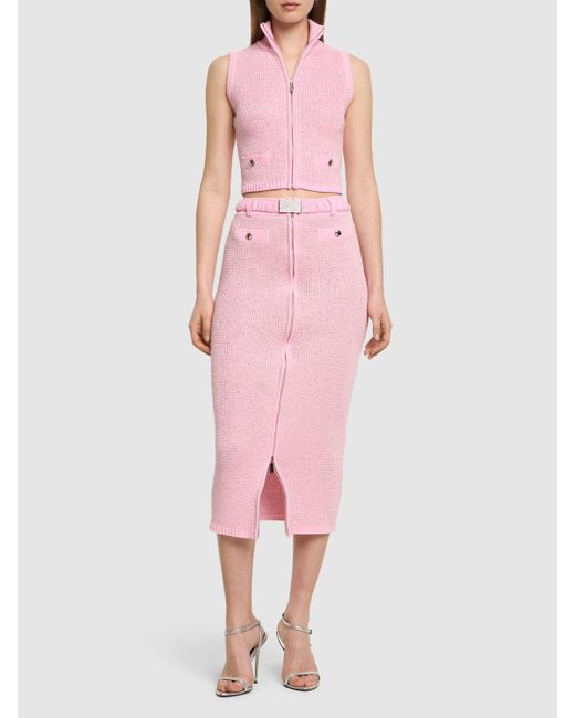 Gonna midi in maglia di misto cotone / paillettes di Alessandra Rich in Pink
