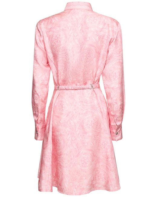 Versace Pink Baroque Printed Silk Twill Dress