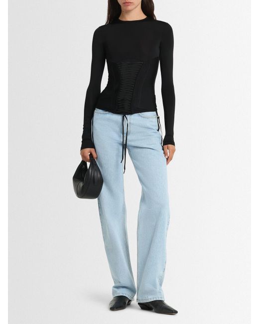 Mugler Black Light Shiny Jersey Corset Top