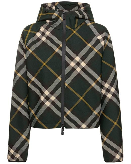 Burberry Green Check Tech Hooded Cropped Jacket