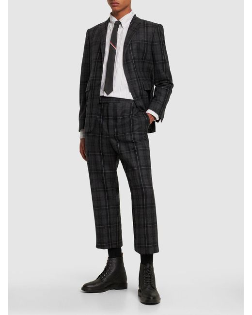 Thom Browne Blue Tartan Flannel Wool Pants for men