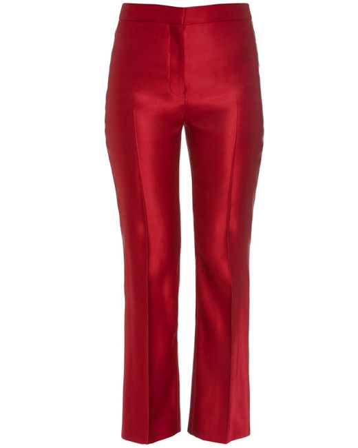 Alexander McQueen Red Silk Double Duchesse Cigarette Pants