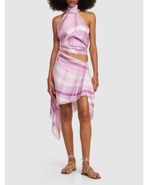 Emilio Pucci Pink Printed Silk Front Wrap Mini Skirt