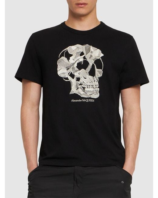 T-shirt en coton imprimé crâne Alexander McQueen pour homme en coloris Black