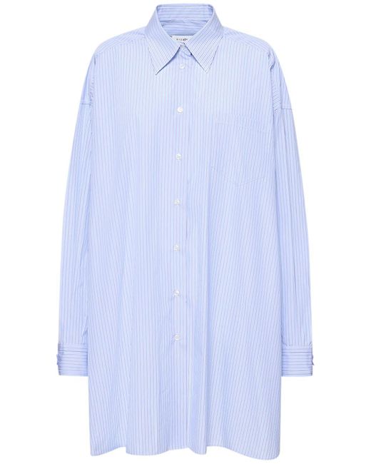Maison Margiela Blue Striped Cotton Poplin Long Shirt