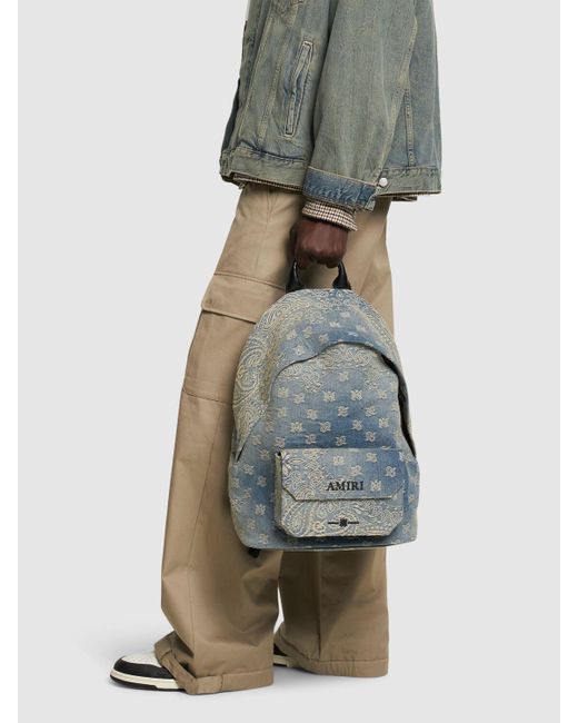 Amiri Gray Bandana Jacquard Cotton Backpack for men