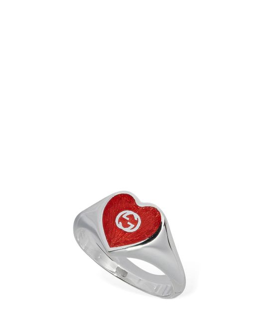 Gucci White Interlocking G Heart Enamel Ring