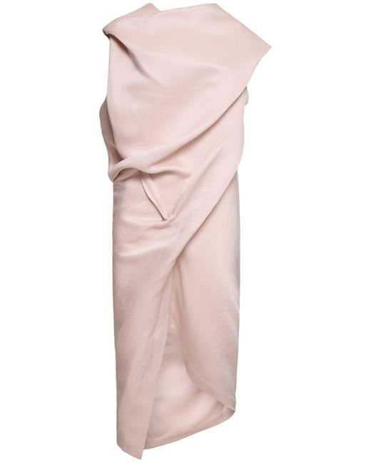 Issey Miyake Pink Draped Satin Midi Dress