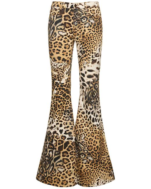 Pantaloni svasati vita media leopard di Roberto Cavalli in Metallic