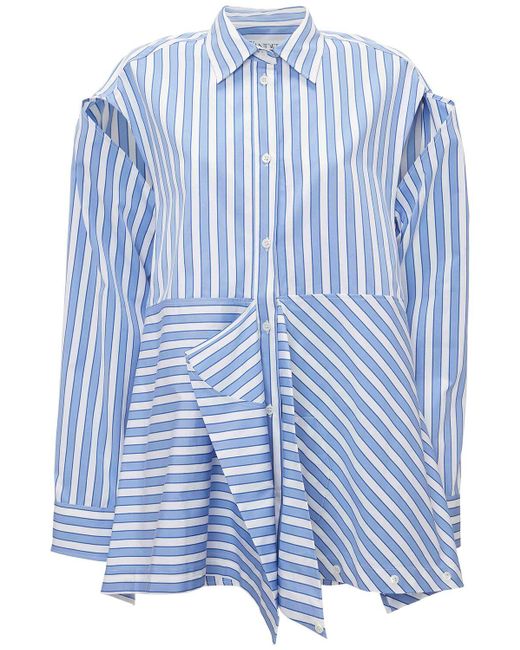 J.W. Anderson Blue Striped Cotton Poplin Peplum Drape Shirt